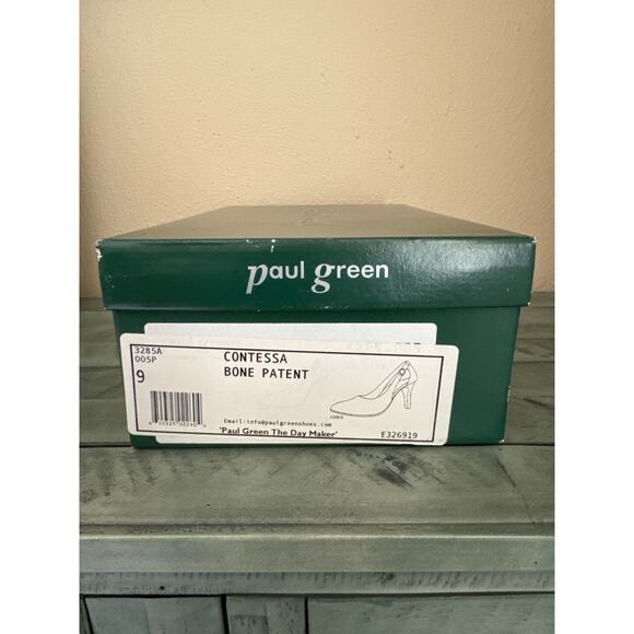 Paul Green Contessa Bone Patent Leather Size 9, 3 1/2" High Heels W Original Box - Picture 10 of 12